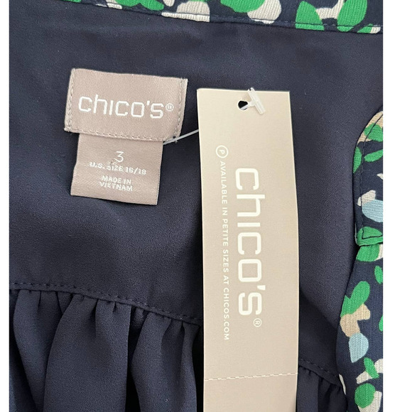 Chico's Blouse Tunic with Stitch Detail Abstract Dots in Classic Navy Size 16/18 - Picture 9 of 12